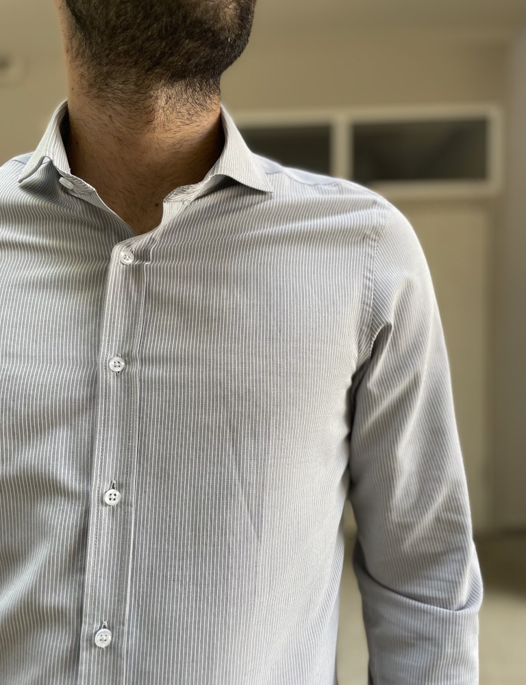 Ανδρικό γκρι ριγέ πουκάμισο με γιακά 1820G φωτογραφία